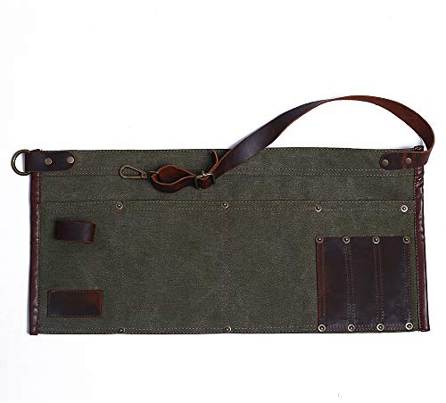 Luchuan Heavy Duty Canvas Tool Apron With the Adjustable Genuine Leather Belt (Army Green)