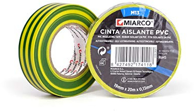 miarco 26680 - Cinta aislante de PVC M15 Toma Tierra (Amarillo/Verde) 19mm x 20m x 0,15mm