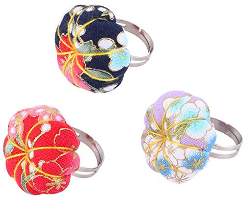 Milisten 3Pcs Nadelkissen Tragbarer Fingerring Verstellbar zum Nähen Und Quilten Handliche Handarbeit DIY Handwerk Nadelhalter Kürbis Geformte Zufällige Farbe