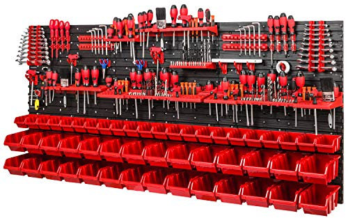 Scaffalatura da officina, 1728 x 780 mm, sistema di conservazione con supporti per attrezzi e scatole impilabili, pannelli da parete, scaffale extra robusto per officine (rosso)