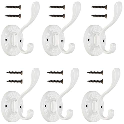 Antiker Doppelschicht Haken, 6 Stück Retro Wandhaken - Vintage Design für Küche, Badezimmer, Schlafzimmer - Weiß (Befestigungsschrauben mitgeliefert)