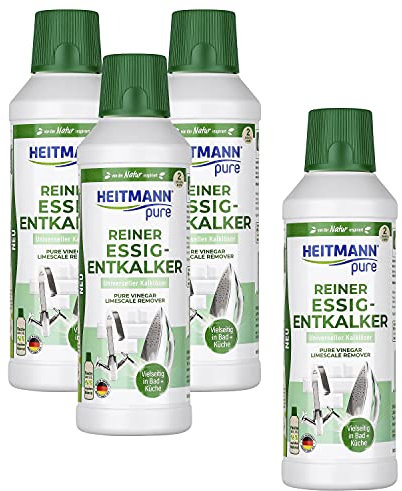 HEITMANN pure Reiner Essig-Entkalker | Kraftvoller Kalklöser für Küche & Bad | biologisch abbaubar | Für Haushaltsgeräte und Oberflächen | 4 x 500 ml