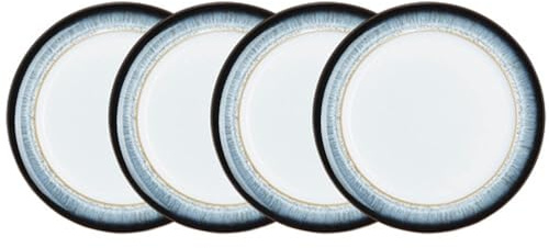 Denby - Halo Medium Plates Set of 4 - Reactive Glaze Dishwasher Microwave Safe Crockery 24.5cm - Black, Grey White Ceramic Stoneware Tableware - Chip & Crack Resistant