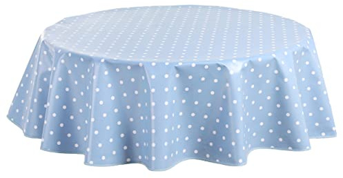 Home Direct Nappe Toile cirée PVC Ronde 140 cm x 55 cm Petit Pois Bleu Gris