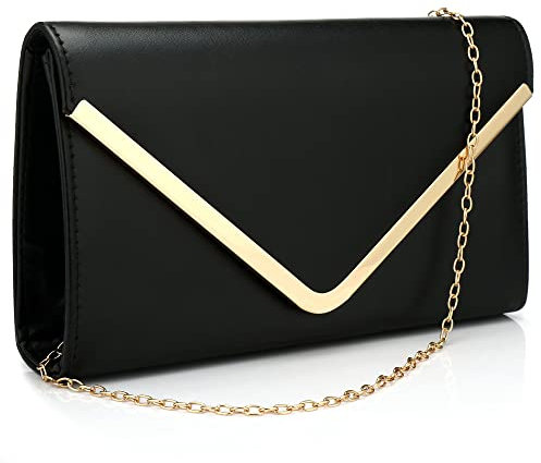 Milky Way Damen Abend-Clutches Bag Kunstleder Geldbörsen mit Kette Klappe Umschlag Handtasche für Hochzeit Cocktail Party, Schwarz , One size