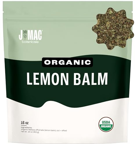 J Mac Botanicals Organic Lemon Balm (16 oz), Loose Leaf Tea, Dried, herbal Infusion, Lemonbalm leaves, melissa officinalis tea, Certified USDA Organic