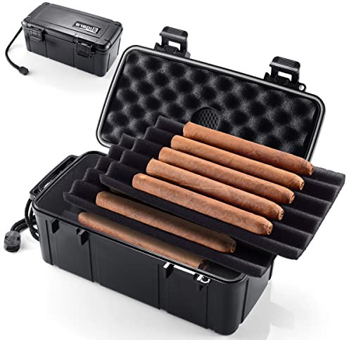 Eligara Reise-Zigarren-Humidor-Koffer mit Luftbefeuchterscheibe, wasserdicht, langlebig und knautschfest, hält bis zu 10 Zigarren, tragbare Zigarrenbox Geschenk für Männer (L - 23,8 x 12,7 x 9,6cm)