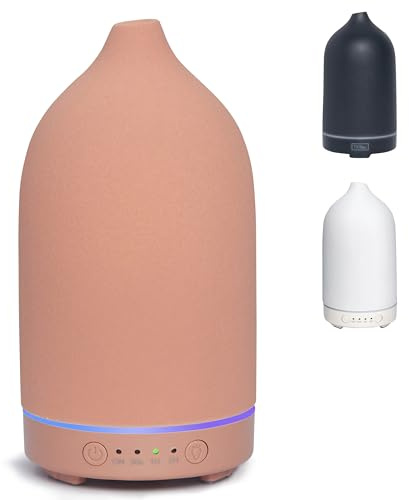 Tiffbox Aromatherapy Essential Oil Diffuser Ceramic, Cool Mist Humidifier | Handcrafted Clay Ultrasonic Humidifiers For Home. 100 ml, 4 Timer Options, 7 Colour Night Lights, Auto Shutoff, UK Plug 240V