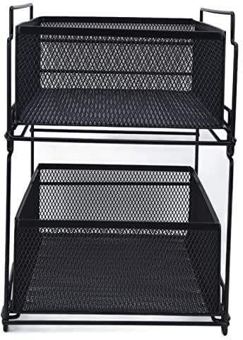 Organisateur d'armoire sous évier à 2 niveaux avec tiroir de rangement coulissant, étagères coulissantes pour garde-manger pour salle de bain, cuisine, bureau, noir