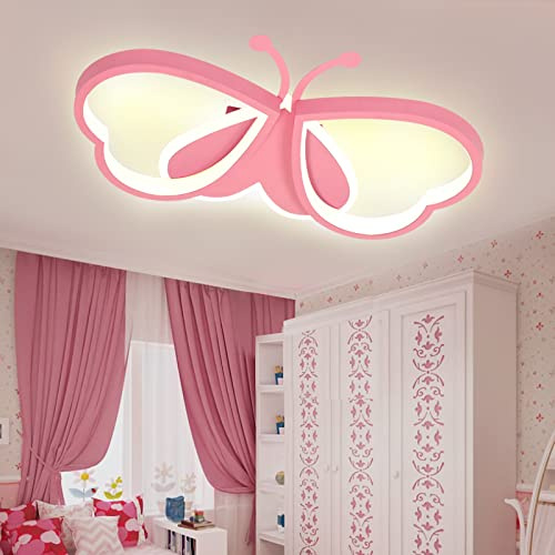 LUOLONG LED Kinder Deckenlampe Schmetterling Dimmbar Acryl Deckenleuchte Kinderzimmer Kreative Mädchenzimmer Schlafzimmer Cartoon Deckenleuchte-rosa 42cm