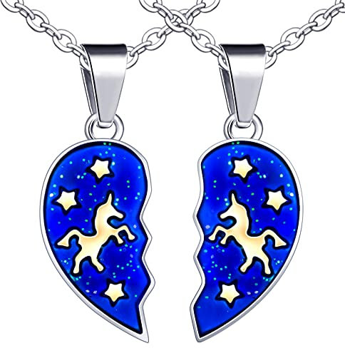 Yumilok Mann Kette Damen Halskette Edelstahl Pärchen mit Herz Puzzle Anhänger Thermo Stimmung Farbwechsel für Paare Damen Herren Liebhaber