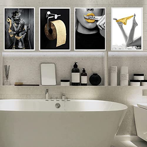 Moderne Badezimmer Leinwand Bilder, 3 Stück Schwarz und Weiß Leinwand Poster Set Moderne Lustige Badezimmer Wand Kunst Poster-ohne Rahmen(D,4x20x30cm)