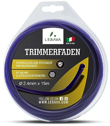 LERAVA® Filo Decespugliatore 2,4mm - ⌀2.4mm x 15m - Filo per Decespugliatore Robusto e Durevole - Nylon Rinforzato con Fibra di Vetro - 100% Made in Italy