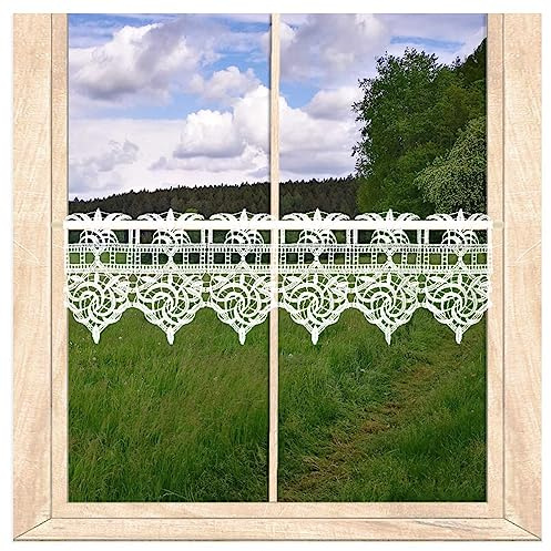 atelier alles-Spitze Spitzengardine Leona HxB 14x80cm | Moderner kleiner Kurzstore aus Vogtländischer Luftspitze Weiß | atelier alles-Spitze