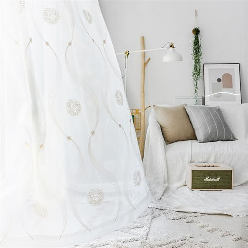 1 er Set Wohnzimmer Gardinen,Voile Gardinen Vorhang halbtransparent mit Ösen Gardinen Modern für Schlafzimmer Balkontür Luftige Gardinen, Khaki -Kreis B270×H213cm