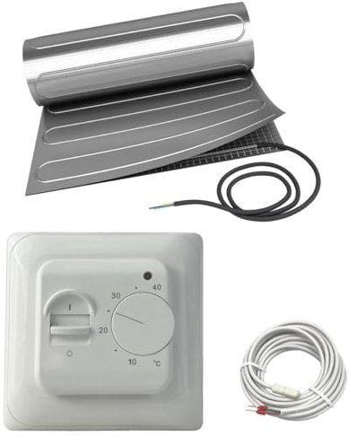 Elektrische Fußbodenheizung HoWaTech ALU für Laminat Parkett Vinyl Komplett Set TWIN Heizmatte 80 W/m² inkl. Thermostat, Heizfläche:3.00m²