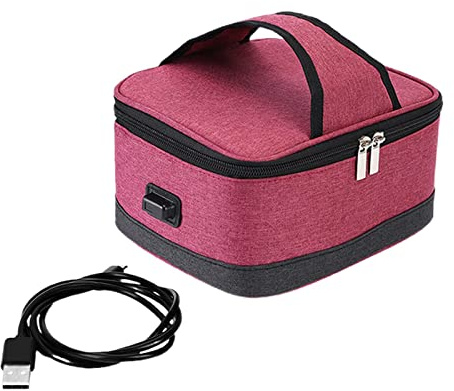 Leisurealeaneag Fiambrera térmica eléctrica con USB, calentador de alimentos para coche, cocina, trabajo, rojo, 22 x 16 x 10 cm