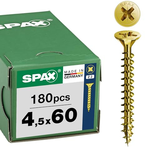 SPAX Universal Screw, 4.5 x 60 mm, Pack of 180, Fully Threaded, Countersunk Head, Phillips Z2, 4CUT, Yellox - 8000000287725