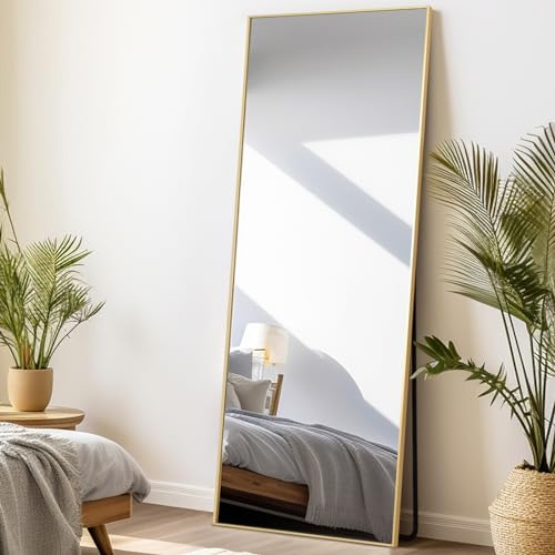 LunaMirror Specchio da terra parete lungo 44x147 CM grande intero specchio da parete con cornice in Oro Alluminio, da appoggiare o da appendere, per soggiorno, camera da letto, ingresso, corridoio