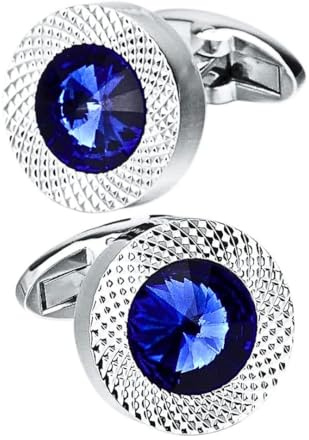 Paire de Boutons de Manchette Homme | Bouton de Manchette Bleu | Accessoire Bijou Hommes Métal Argenté Mariage
