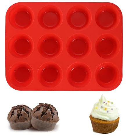 LIUJUNH Silicone Muffin Baking Trays Heat Resistant Cupcake Pans Tins Red Non-Stick Muffin Trays Useful Helpful Simply Cleaning Cupcake Tin for Cake