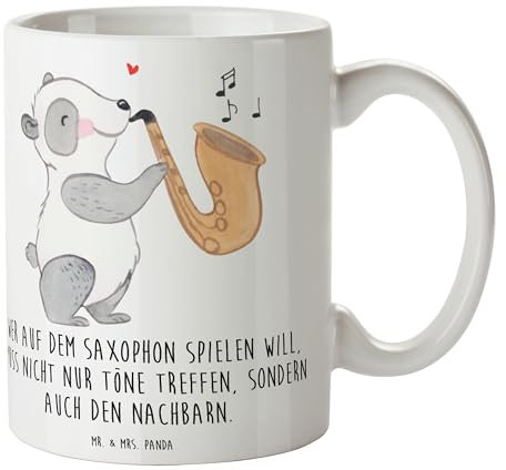 Mr. & Mrs. Panda Tasse Saxophon Spieler - Geschenk, Saxophon-Anfänger, Blues, Instrument, Kaffeetassen, Geschenk Musiker, Musikhumor,