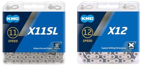 KMC Unisex – Erwachsene X11 SL X11SL 11-Fach Kette 1/2 x11/128, 118 Glieder, Silber & Fahrradkette X12 Silver/Black, 12-fach, 1/2x11/128, 126 Glieder, silber/schwarz