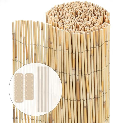 VOUNOT® Canisse en Roseau Naturel 160x600cm Brise Vue en Rouleaux avec Attaches de Fixation Protection Contre Regards Clôture Extérieure Décorative pour Jardin Terrasse et Balcon