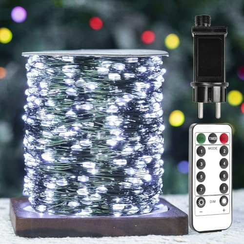 ZELUXDOT Guirlande Lumineuse 200m 2000 LED Fil de Cuivre Vert Blanc Froid, Guirlande LED Étanche pour Extérieur/Intérieur avec Télécommande 8 Modes pour Sapin de Noël, Patio, Jardin, Cour.