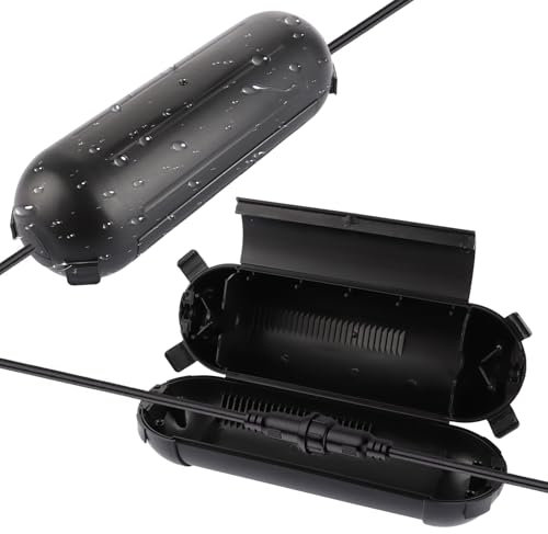 LOPYXBR 2 Stück Kabelbox Wasserdicht Outdoor IP55 wasserdichte Kabelbox Schwarz 21x7cm Steckerschutz Aussen Wasserdicht für Verlängerungskabel, Garten, Elektrowerkzeug, Urlaubsdekorationen