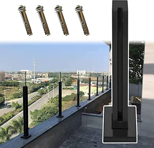 Kit de fixation pour poteau de balustrade en verre pour balcon, terrasse, terrasse, patio, système de garde-corps carré en verre noir avec pince de garde-corps en verre interne/externe (poteau