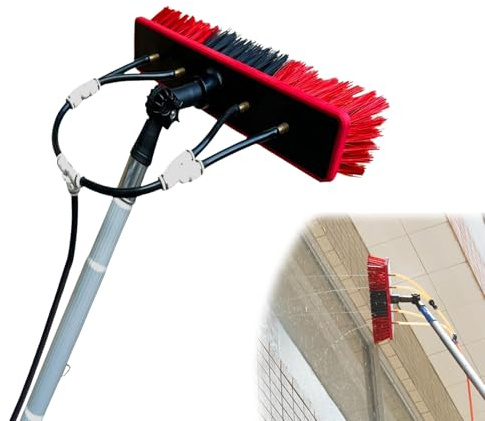 Dnowegas Teleskop Waschbürste 10m Silber mit 35cm Bürste für Solaranlagen und Fenster, Wasserführende Teleskopstange, Stabiler & Langer Griff