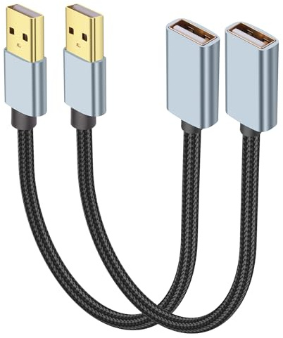 JSADZKJ USB-A 2.0 Extender Cable Type A Male to Female Adapter Connector Short USB 2.0 Cable Compatible with Pc,Printer,Keyboard,Mouse,Flash Drive,Hard Drive,Camera and More 1ft（2Pcs）