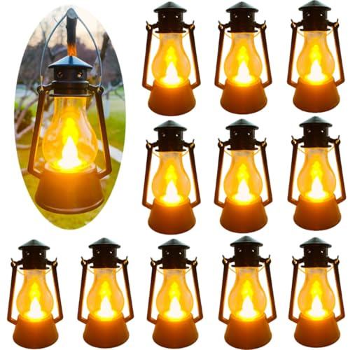 12 Pack Mini Lantern for Little Cowboy Centerpieces Tables Ideas Western Party Favor Decorations Wedding Decor Camping with 4inch Flickering LED Candle, Vintage Table Toppers Decorative