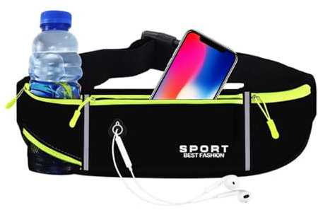 Diffaxy Laufgürtel, Leichte Lauftasche mit Wasserflaschentasche, Verstellbarer Laufgürtel mit Telefontasche zum Laufen und für Outdoor-Aktivitäten – Schwarz