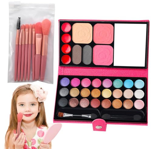Trucchi Bambina, 33 colori, giocattoli per il trucco per bambini, atossici, con 8 pennelli lavabili, spettacoli teatrali, Halloween, feste di compleanno, set di bellezza regalo