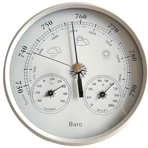 Barometro 3 in 1 con termometro e igrometro, quadrante da 12,7 cm per rilevamento meteo esterno e interno