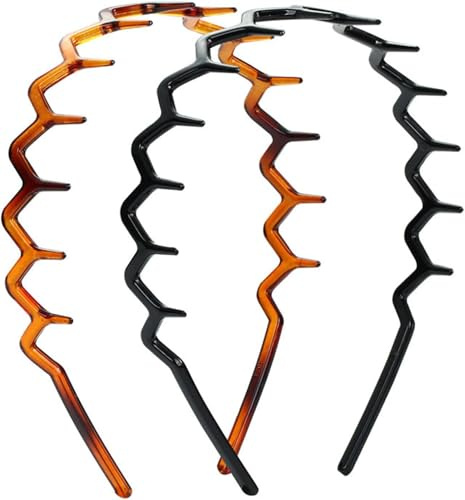 Zickzack Stirnband,Kunststoff Stirnband mit Zahnmuster für Frauen und Mädchen, gewelltes Haarkamm, Haarkamm aus schwarzem Kunststoff mit Haifischzähnen. (Schwarz+Braun, One size)