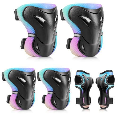 YOOXARMOR Protection Roller Enfant Fille,D'équipement de Protection 3-6-13 Enfants 6 en 1 Réglable Genouillères Coudières, Protège-Poignets pour BMX,Skateboard Scooter Inline Skate