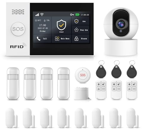Sistema de Seguridad Doméstica Inalámbrico con Cámara HD, Sistema de Alarma Profesional, Sensores de Puerta/Ventana Extensibles, Detector de Movimiento, Alertas Instantáneas en la Aplicación Tuya