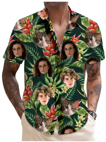 Tingwei Custom Hawaiian Shirts for Men with Face, Personalised Shiteshirts Hawaiian Shirts, Funny Shirt, Tropical Summer Beach Casual Short Sleeve, Personalised Gifts for Men
