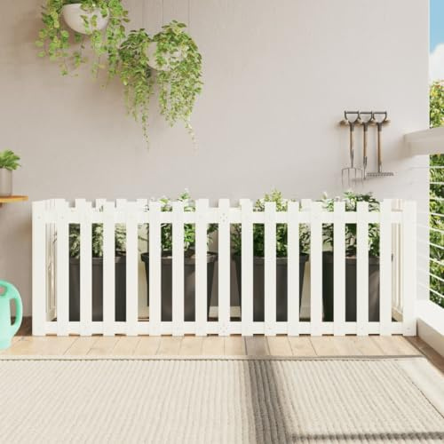HaoChrymec Recinzione Giardino Esterno, Staccionata in Legno di Pino Massiccio con Design Bianco, Separe da Esterno per Aiuole e Orti, 200 x 50 x 70 cm
