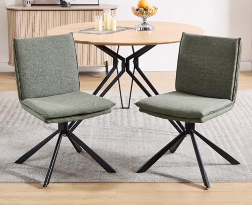 DAYALANE Esszimmerstühle drehbar, 2er Set, Drehstuhl aus Chenille, Grün | 360° Drehbarer Küchenstuhl mit Doppelkissen & Metallrahmen, Polsterstuhl für Esszimmer Küche