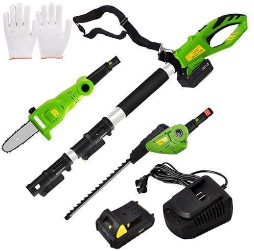 Trimage de Haies sans Fil 20V et scie à poteaux, Jardins 2 en 1 Trimmer Extensible de Haies à Poteau avec Lame de Barre et Batterie, kit de Coupe-haie