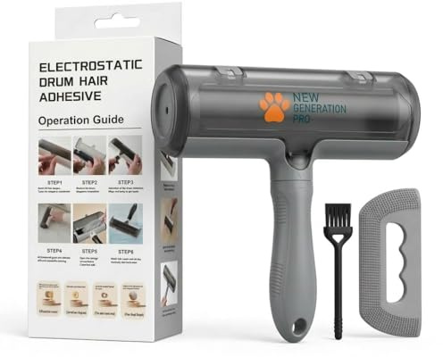 New Generation Pro – Spazzola leva togli Peli Animali Cane e Gatto 3-in-1 | Rullo Autopulente per Peli Lunghi e Medi | Kit con Raschietto Angoli e Spazzolina | Grigia