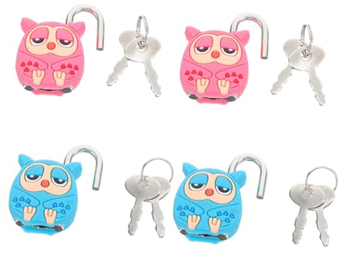 SEWACC Mini Padlocks Cute Cartoon Design Small Metal Security Locks with Keys 4pcs Portable Key Lock for Backpack Diary Boys and Girls Room Travel Bags School Lockers