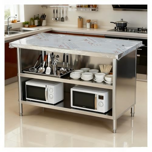 Stainless Steel Workbench 3-Tier Design Kitchen Workstation H80cm Adjustable Feet 3-Sided Semi-Enclosed Panels Thickened Countertop with Seamless Joining Generous Storage Capacitility