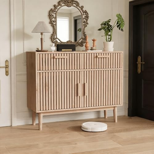 BRILVERDE Küchenschrank mit 2 Schubladen und 2 Türen,Sideboard für Küche,Schubladenschrank Holz,Aufbewahrungsschrank für Esszimmer Wohnzimmer (Naturholzfarbe-1)