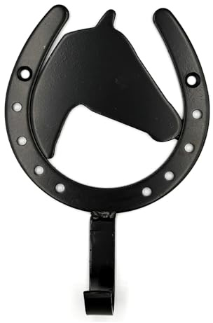 JA Horse JA6009 Dekorativer Wandhaken Metall, Hufeisen und Pferde, Schwarz | Robuster Stallhaken mit Lackierung, Vielseitiger Einzelhaken für Trensen, Halfter und Zubehör