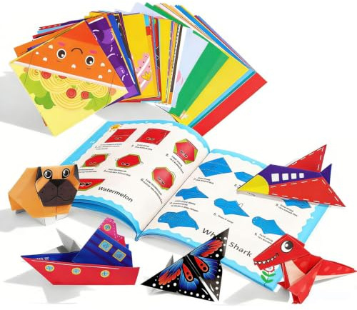 Papel Origami, 100 Hojas de Papel Origami de Doble Cara con Libro de Instrucciones, 45 bonitos diseños diferentes Folios de Colores para Papiroflexia y Regalo Ideal (14x14cm)